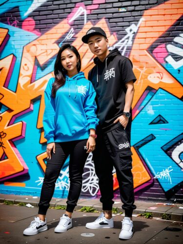 Vibrant Urban Portrait of Stylish Asian Couple