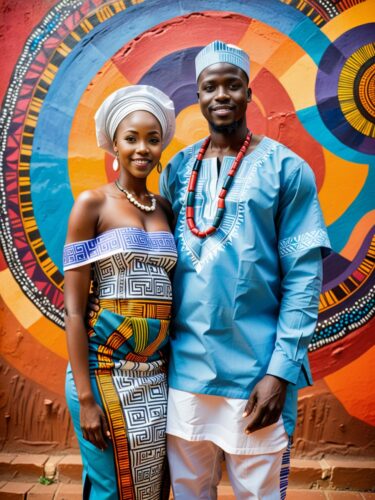 Vibrant African Couple Portrait in Traditional Clothing