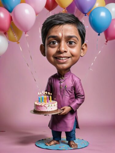 Young Indian Boy Birthday Caricature