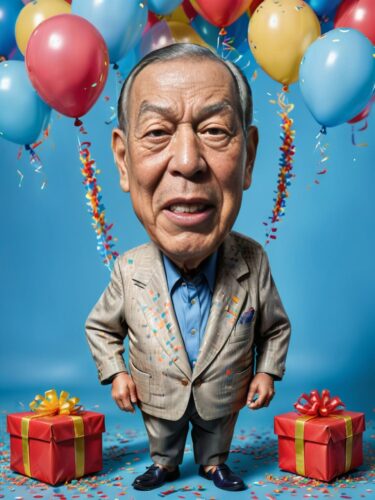 Charming Birthday Caricature of an Elderly Asian Man