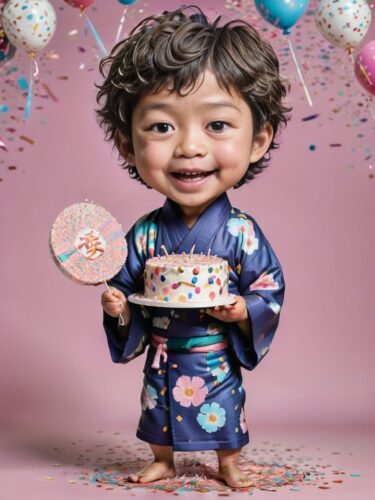 Joyful Japanese Boy Birthday Caricature