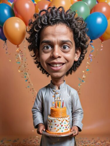 Charming Birthday Caricature of a Young Indian Boy