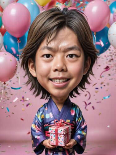 Sweet Birthday Caricature of a Young Japanese Boy
