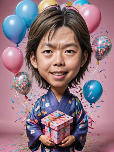 Sweet Birthday Caricature of a Young Japanese Boy