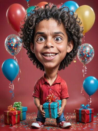 Festive Birthday Caricature of a Young Latino Boy