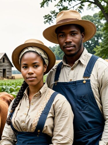 Vintage African American Farmers in Traditional Attire