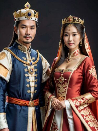 Asian King and Queen in Traditional Medieval Royal Attire