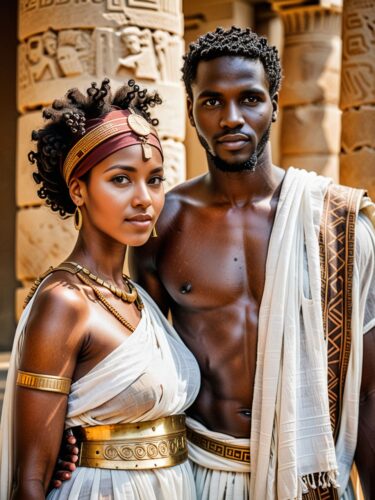 Ancient Greek African Man and Woman in Traditional Attire