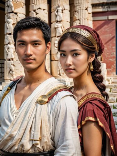 Ancient Greek Couple in Traditional Attire