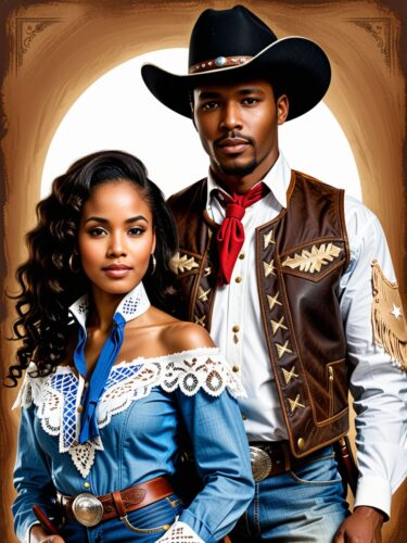 Western Cowboy African American Couple in Traditional Attire