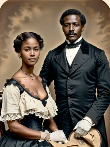 Vintage African American Couple in 19th Century Attire