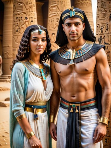 Ancient Egyptian Couple in Traditional Attire