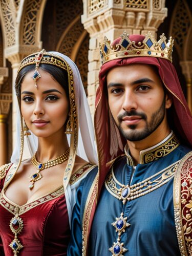 Medieval Middle Eastern King and Queen in Royal Attire