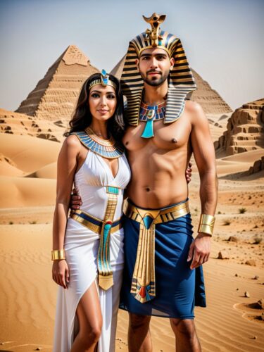 Ancient Egyptian Royalty Couple Portrait in Desert