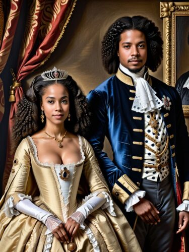 17th Century Royal African American Couple in Regal Attire