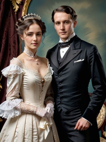 Elegant Victorian Couple in Classic Attire