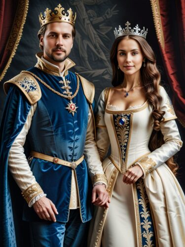 Medieval King and Queen in Royal Garments