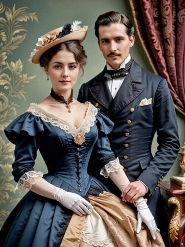 Elegant Victorian Couple in Stylish Attire