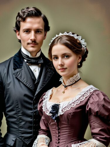 Elegant Victorian Couple in Half-Body Portrait