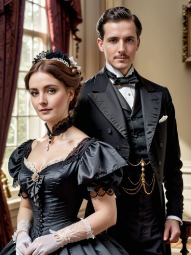 Elegant Victorian Couple in Half-Body Portrait