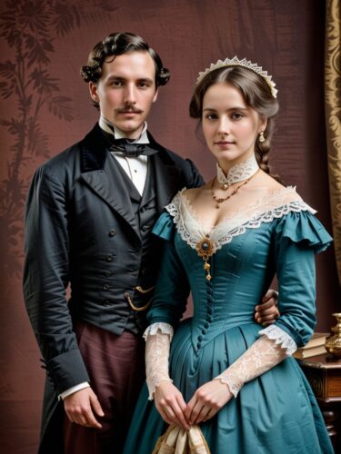 Victorian Era Couple in Traditional Attire