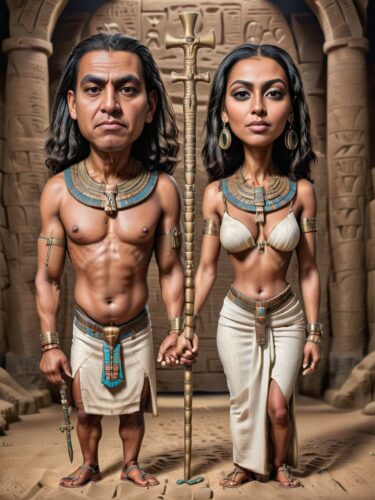 Ancient Egyptian and Native American Couple Caricature Portrait