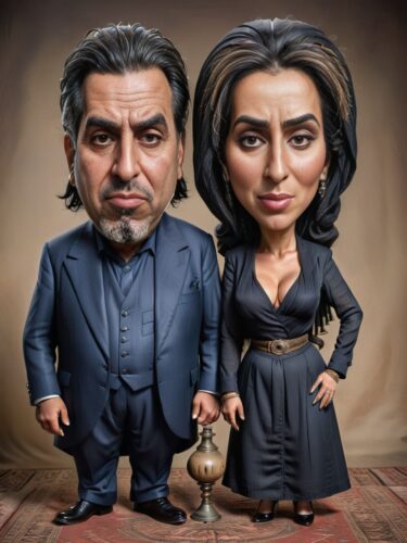 Historical Middle Eastern Couple Caricature Portrait