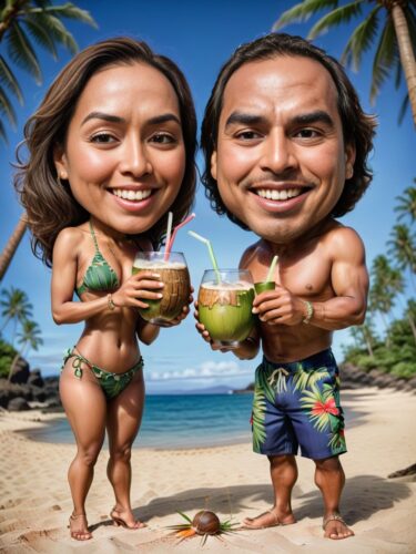 Hawaiian Couple Enjoying a Tropical Drink