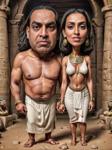 Ancient Egyptian Couple Caricature Portrait with Scarabs