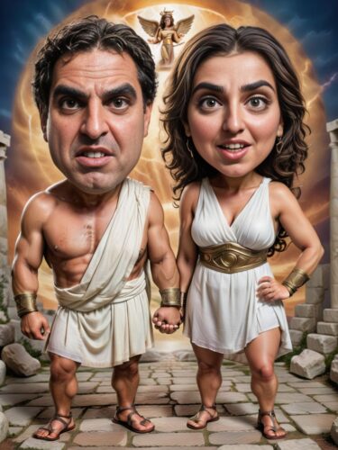 Greek Mythology Inspired Caricature Couple Portrait