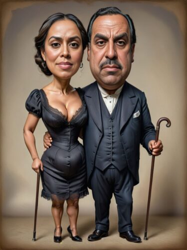 Victorian Era Latino Couple Caricature Portrait