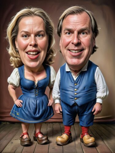 Funny Dutch Couple Caricature Portrait with Oversized Clogs