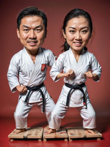 Dynamic Karate Couple Caricature Portrait
