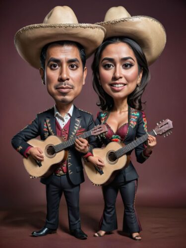 Mexican Mariachi Couple Caricature Portrait