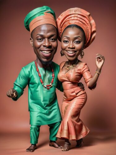 Vibrant Nigerian Couple Caricature Portrait