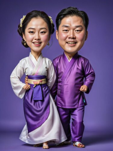 Korean Couple in Hanbok Performing Traditional Dance
