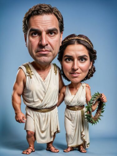 Greek Couple Caricature Portrait in Toga Outfits