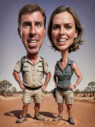 Australian Outback Caricature Couple Portrait