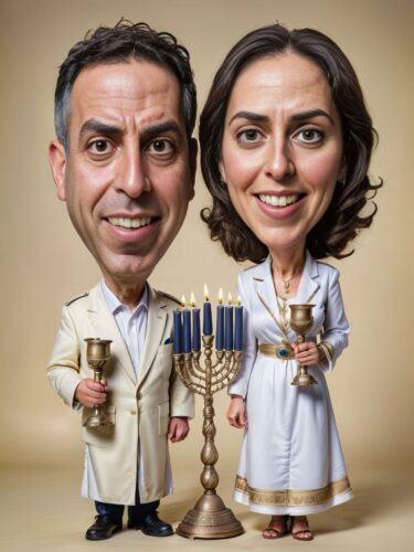Israeli Couple Caricature Portrait with Menorahs