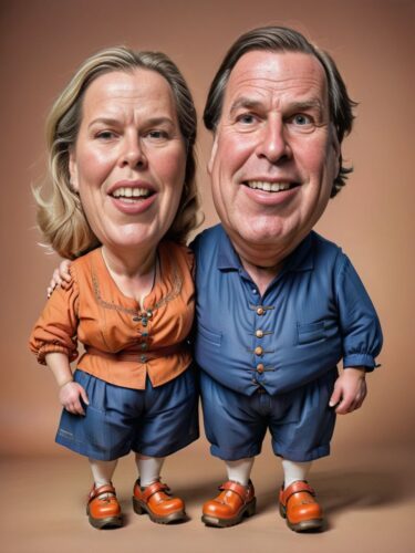 Dutch Couple Caricature Portrait in Traditional Outfits