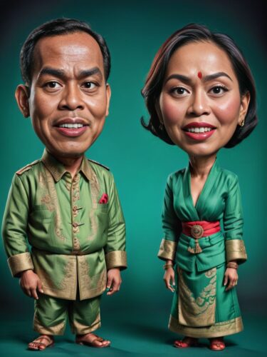 Indonesian Couple Caricature Portrait with Giant Puppets