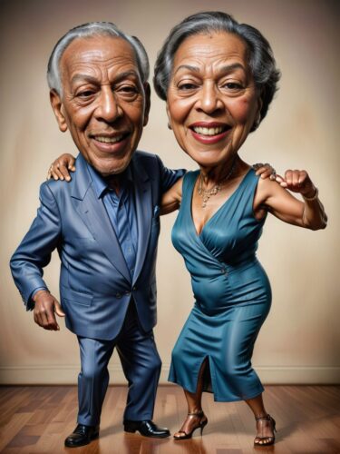 Elderly Couple Dancing Salsa – Creative Caricature Portrait