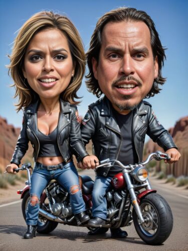 Funny Biker Caricature Couple Portrait