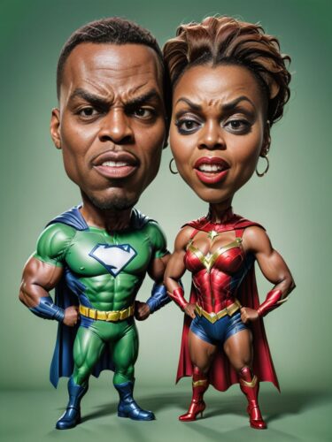 Dynamic Black Superhero Couple Caricature Portrait