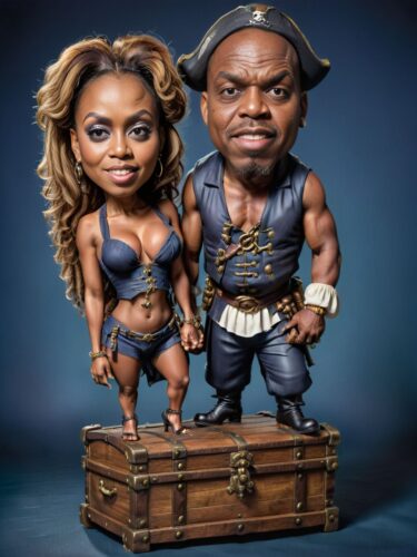 Pirate Adventure: A Caricature Portrait of a Black Couple