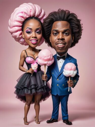 Whimsical Carnival Barker Couple with Cotton Candy