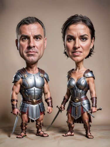 Roman Gladiator Couple Caricature Portrait