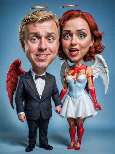 Playful Angel and Devil Caricature Couple Portrait