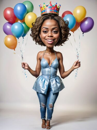 Young African-American Woman with Birthday Crown and Party Balloons