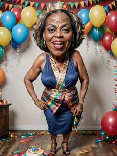 Creative Caricature of Middle-Aged African Woman in Birthday Celebration